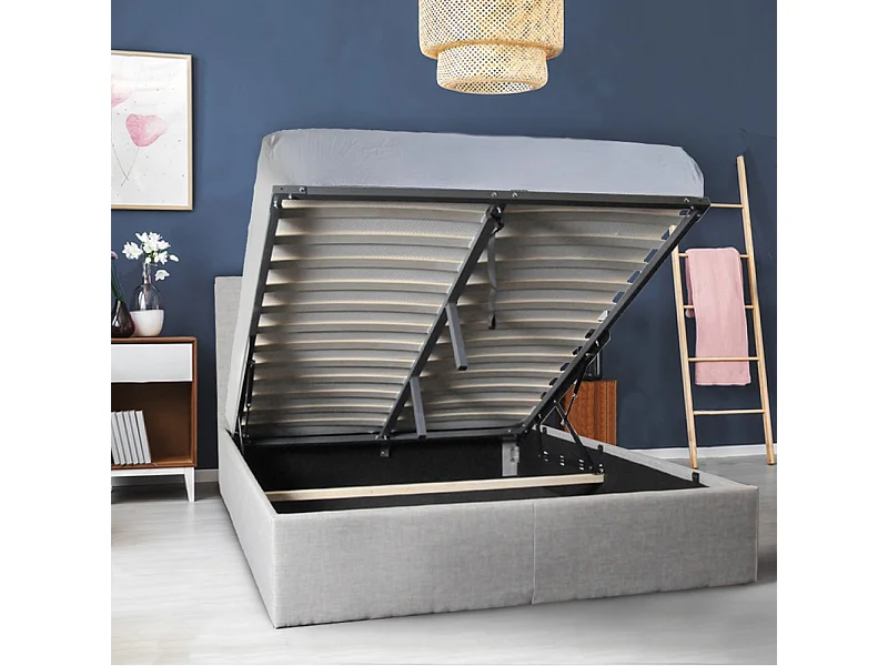 Lit coffre PARMA 140x190 + 1 sommier / Gris clair