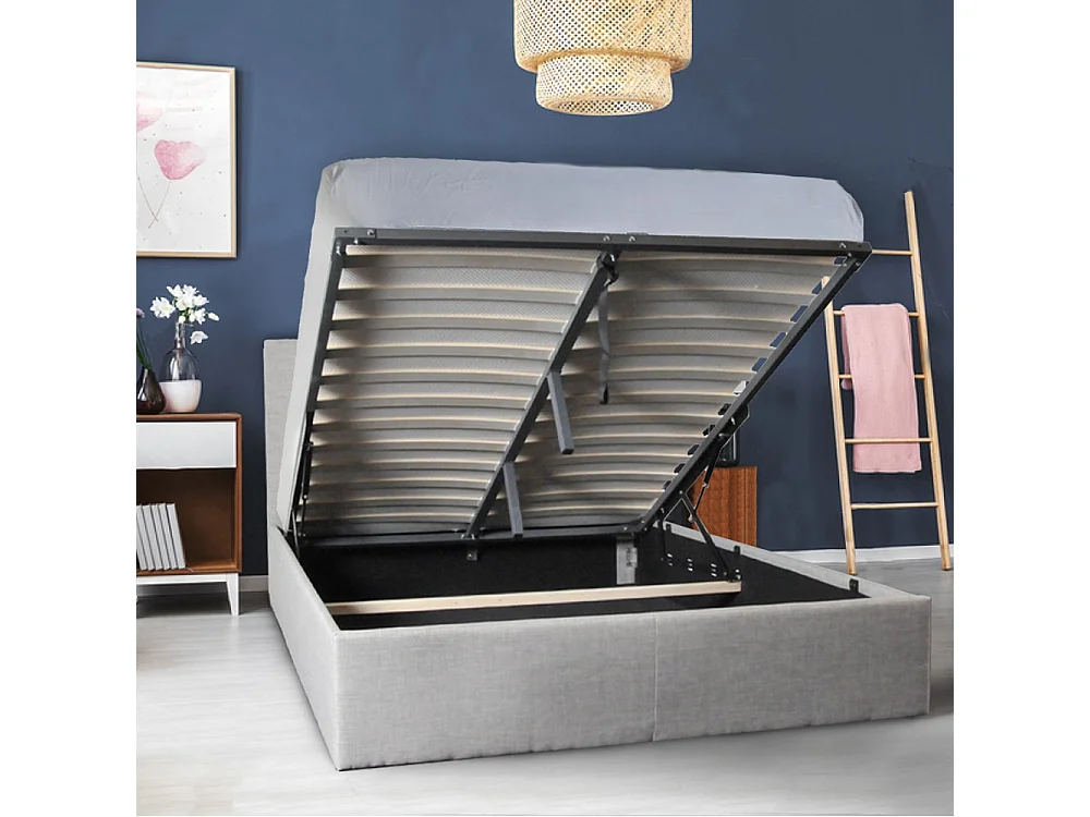 Lit coffre PARMA 140x190 + 1 sommier / Gris clair