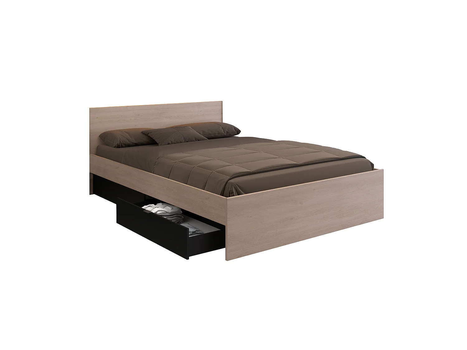 Bett mit 2 Schubladen + Lattenrost - 160 x 200 cm - Naturfarben & Schwarz - VELONA