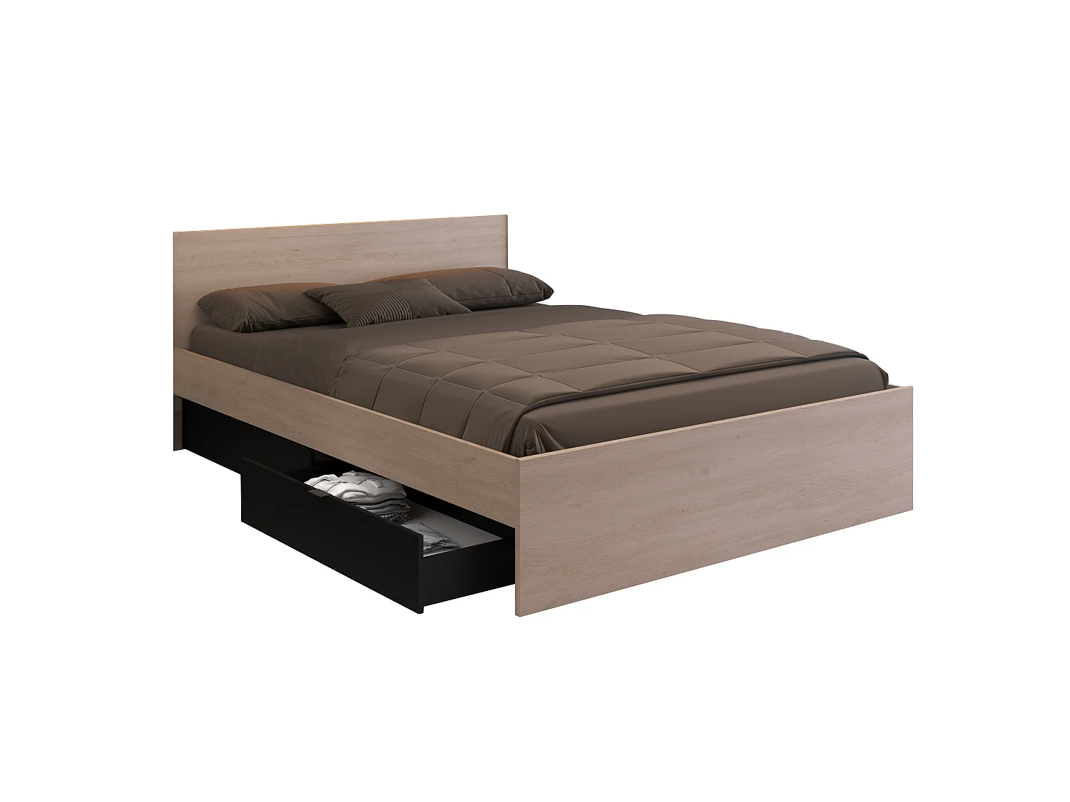 Bett mit 2 Schubladen + Lattenrost - 160 x 200 cm - Naturfarben & Schwarz - VELONA