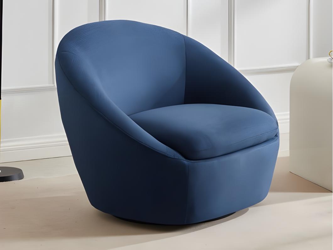 Fauteuil pivotant arrondi en tissu bleu LACARA II