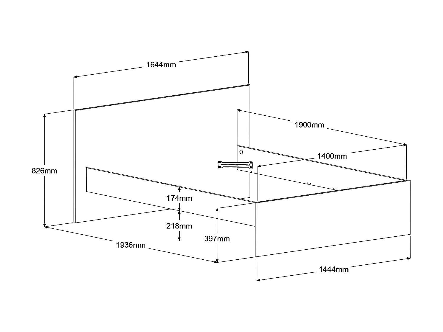 Cama con 2 cajones 140 x 190 cm - Color: natural y negro + somier - VELONA
