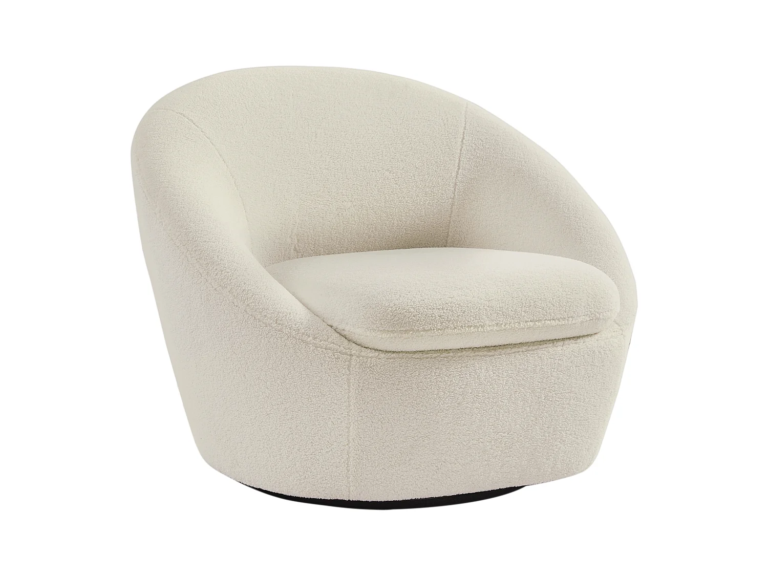Fauteuil pivotant arrondi en tissu bouclette blanc LACARA