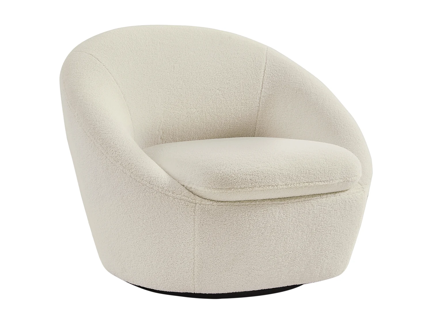 Fauteuil pivotant arrondi en tissu bouclette blanc LACARA