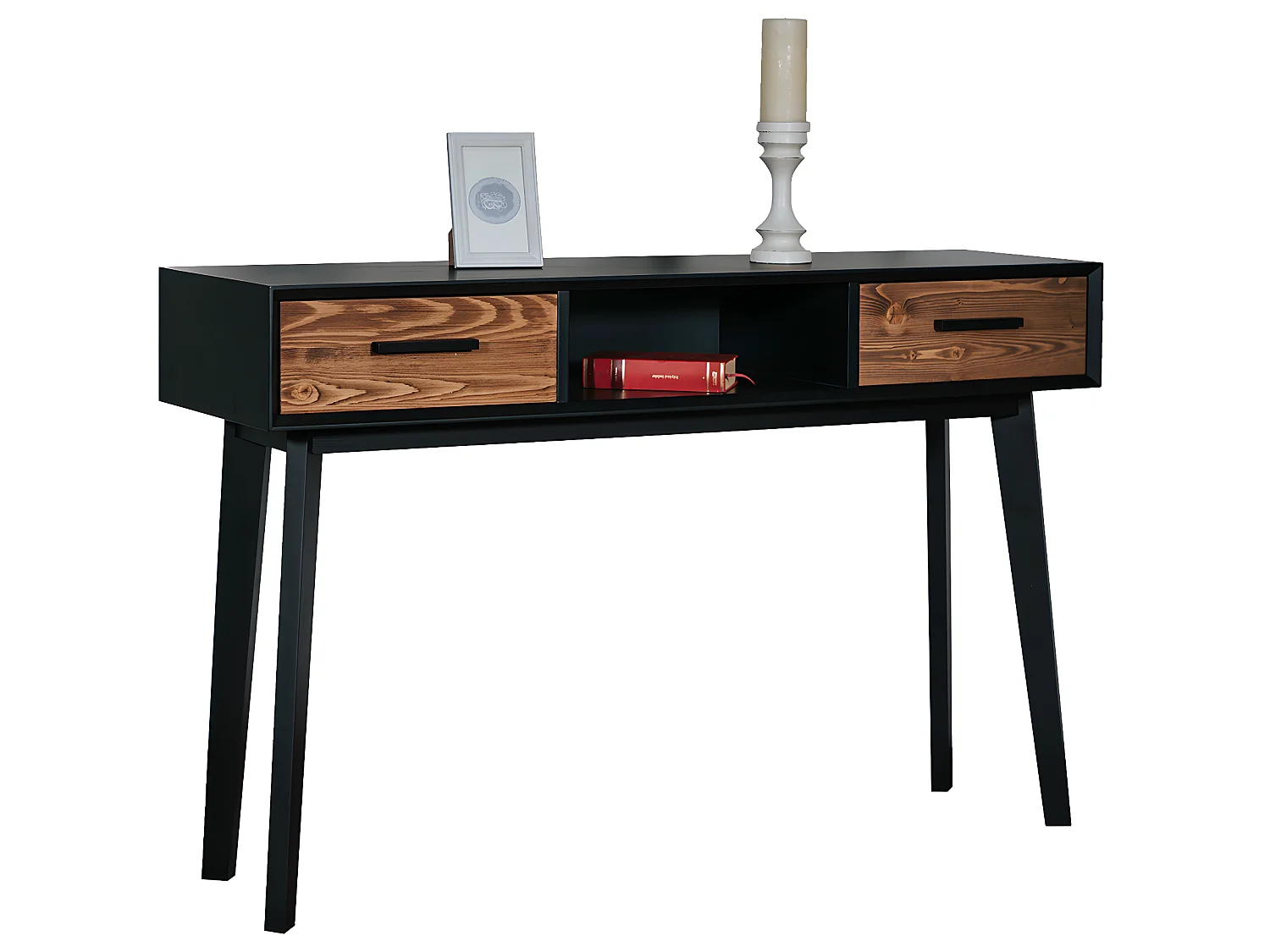 Consola 2 gavetas Nostalgie preto e madeira 80cm