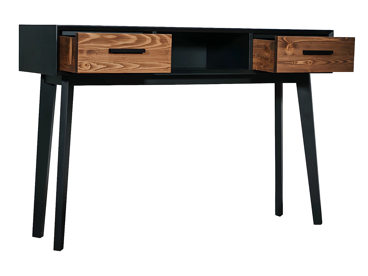 Consola 2 gavetas Nostalgie preto e madeira 80cm