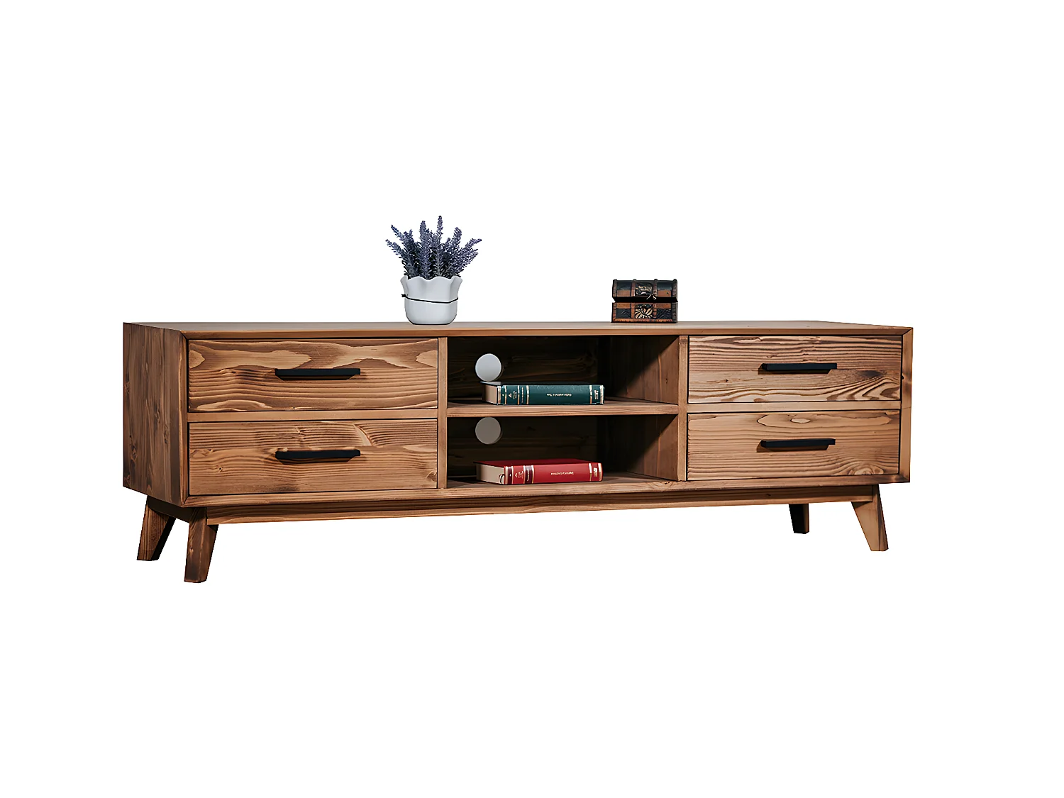 Meuble TV 4 tiroirs 1 niche Nostalgie - Bois