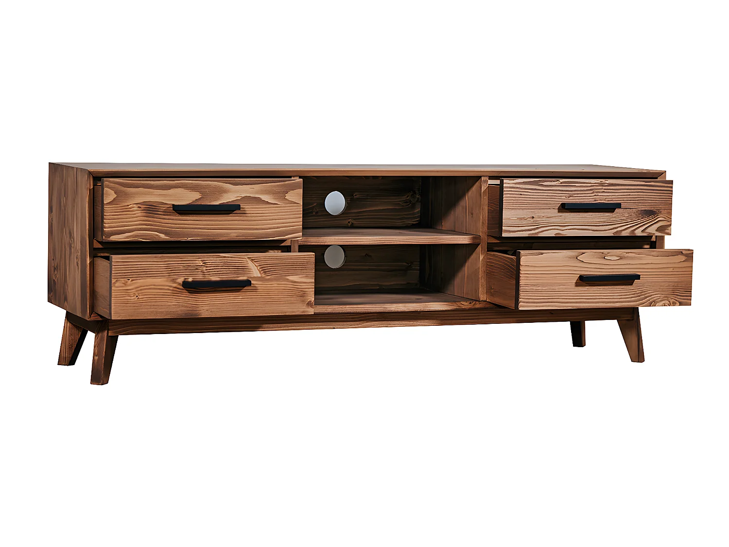 Meuble TV 4 tiroirs 1 niche Nostalgie - Bois