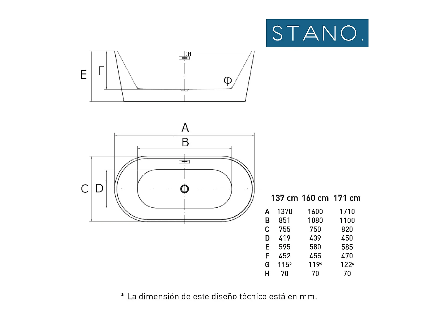 Bañera exenta BERWIN  137 cm