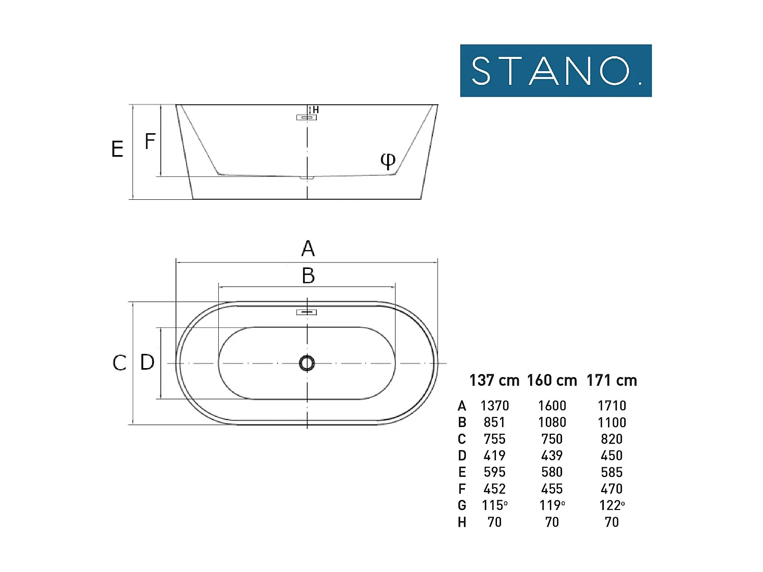 Bañera exenta BERWIN  137 cm