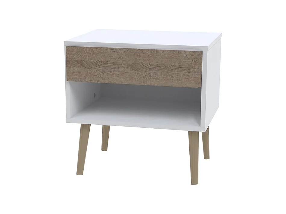 Chevet 1 tiroir CAMPER / Décor Blanc & chêne blanchi