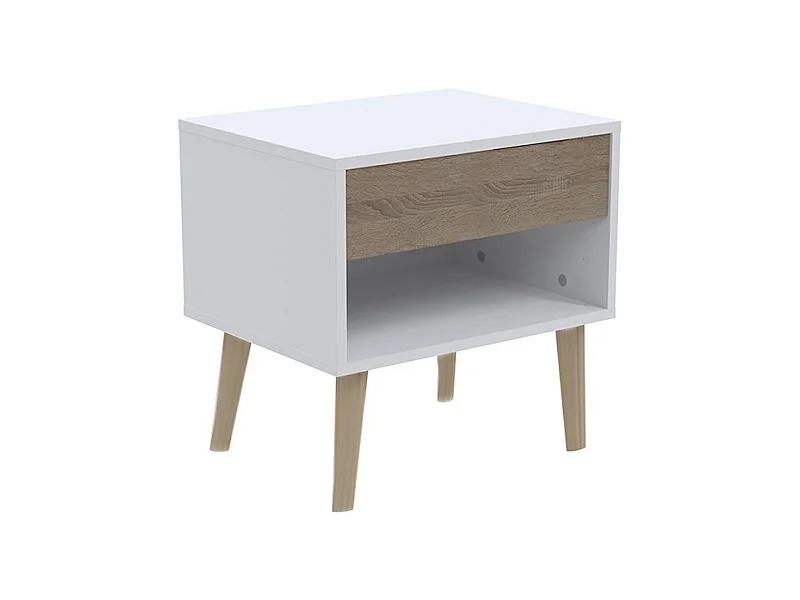 Chevet 1 tiroir CAMPER / Décor Blanc & chêne blanchi