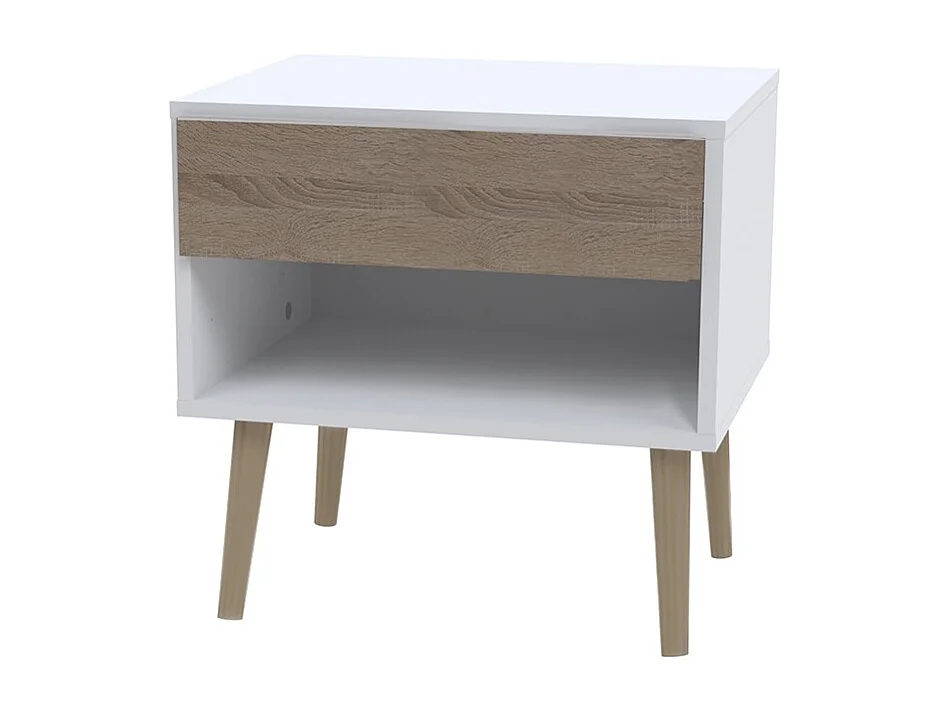 Chevet 1 tiroir CAMPER / Décor Blanc & chêne blanchi
