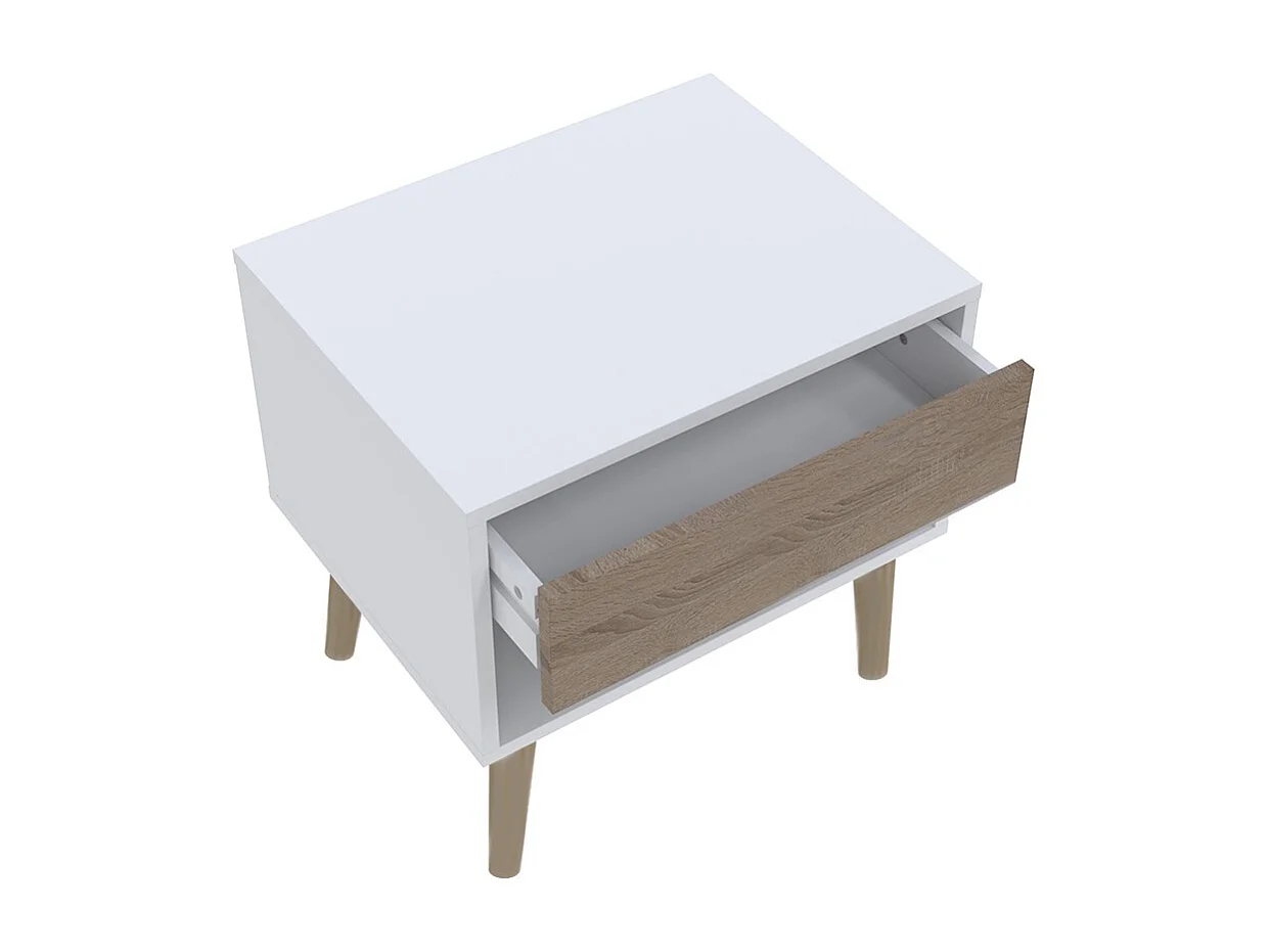 Chevet 1 tiroir CAMPER / Décor Blanc & chêne blanchi