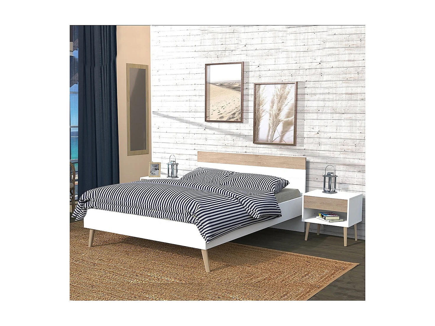 Chevet 1 tiroir CAMPER / Décor Blanc & chêne blanchi