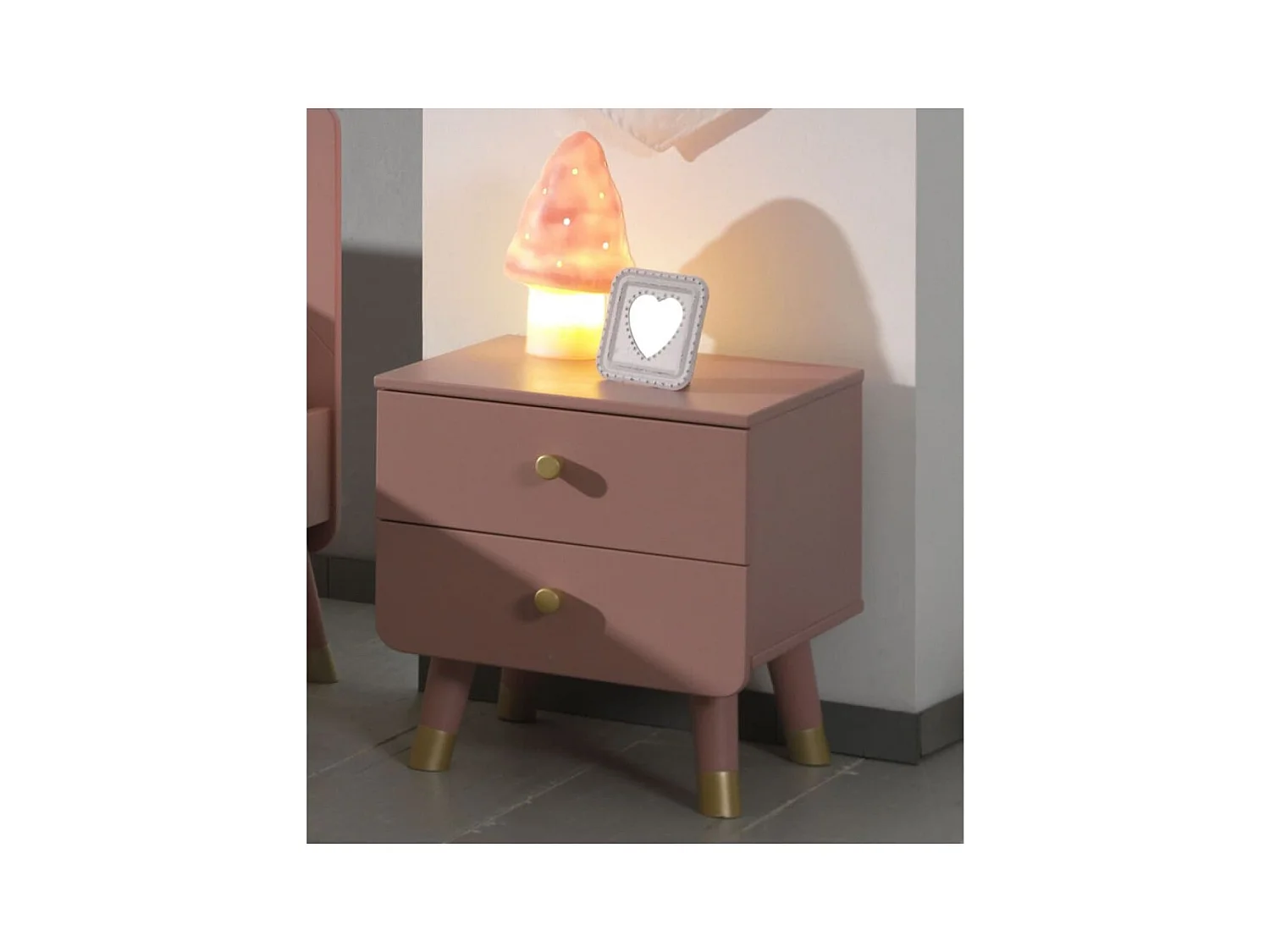 Table de Chevet Enfant 2 Tiroirs "Billy" 43cm Rose