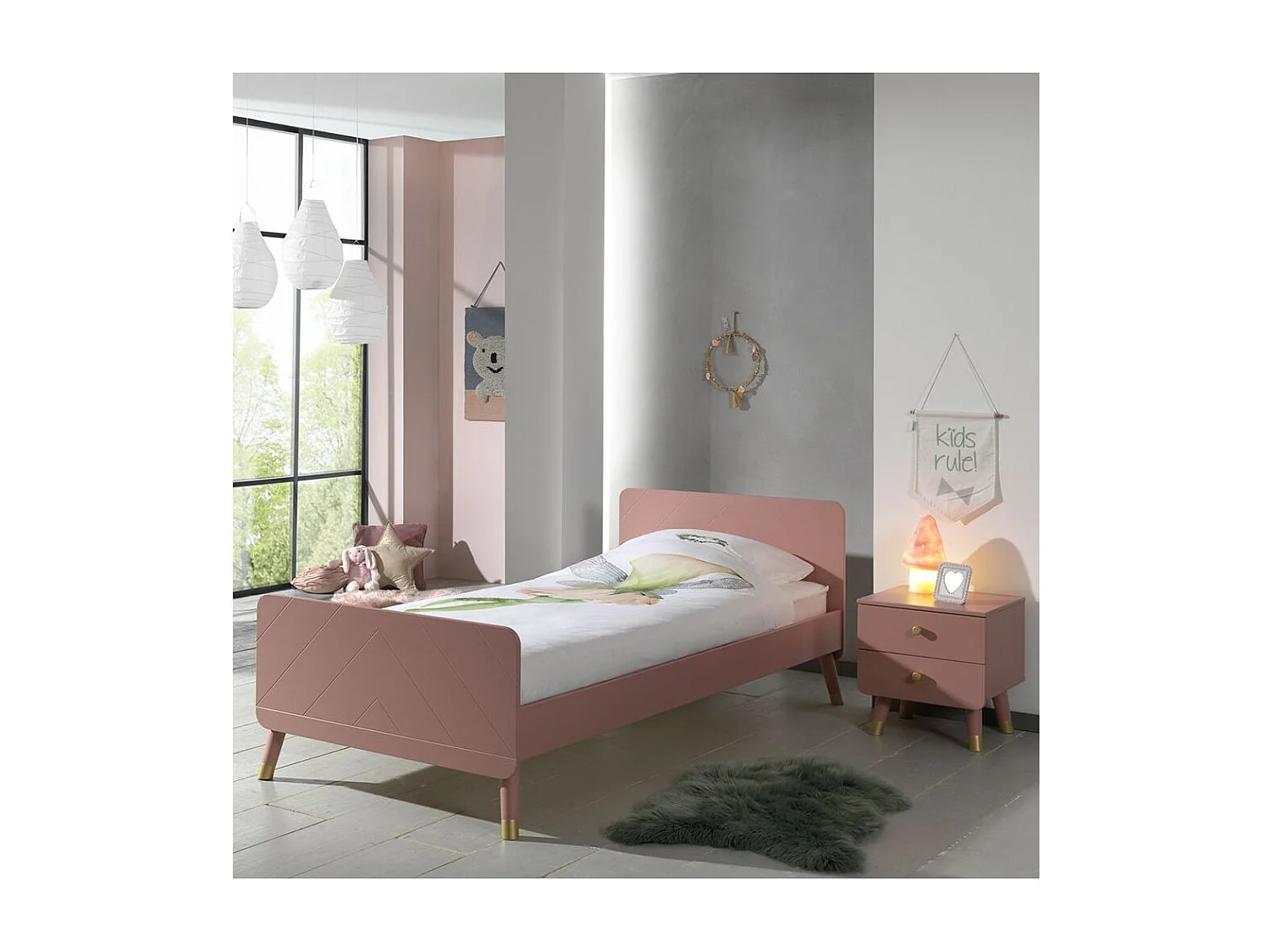 Table de Chevet Enfant 2 Tiroirs "Billy" 43cm Rose