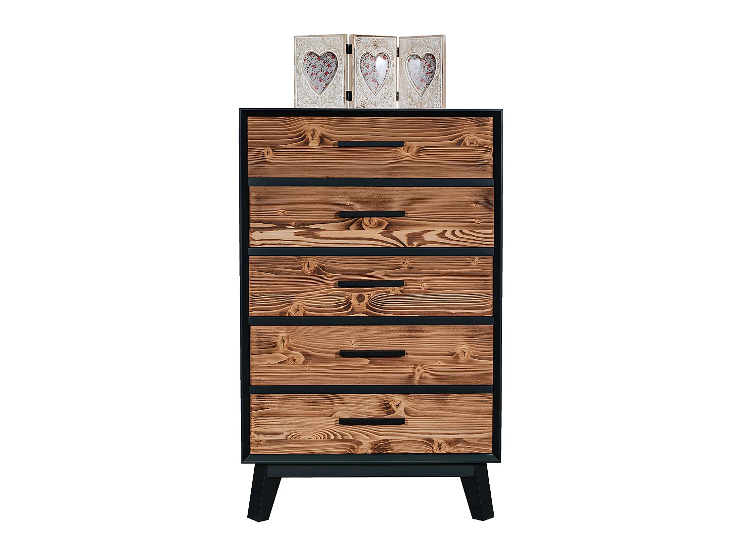 Chiffonnier 5 tiroirs Nostalgie - Noir et bois