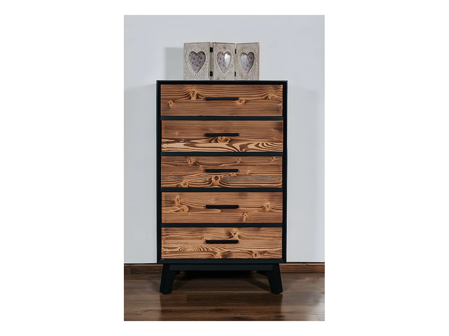 Chiffonnier 5 tiroirs Nostalgie - Noir et bois