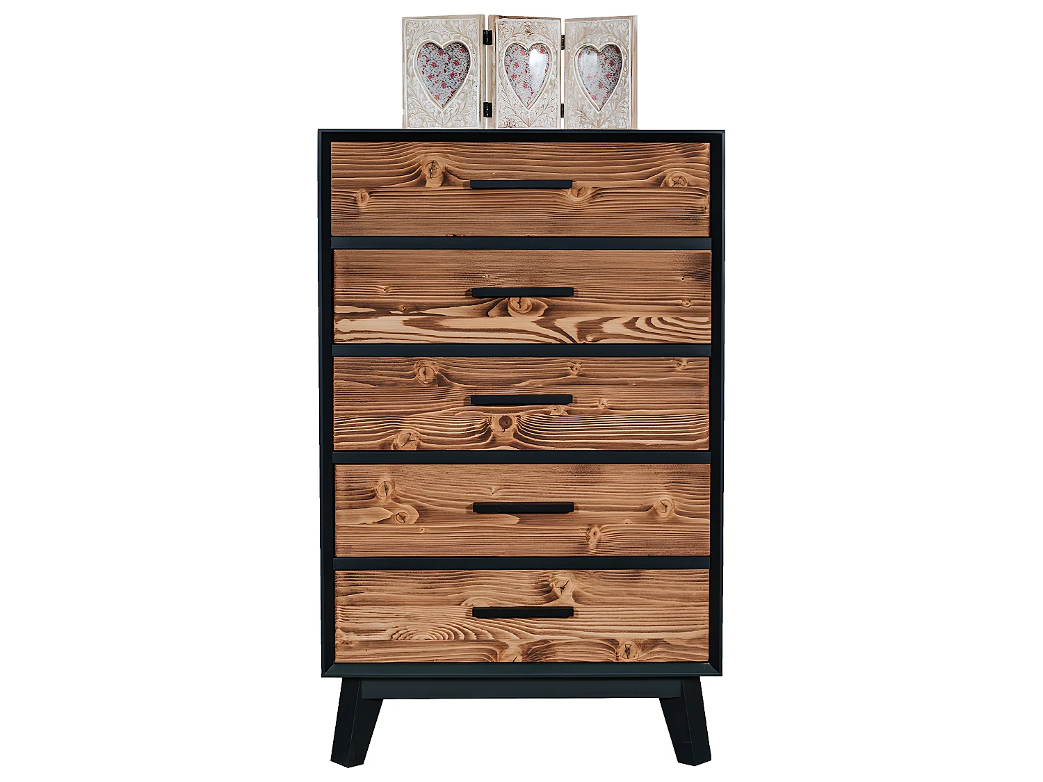 Chiffonnier 5 tiroirs Nostalgie - Noir et bois