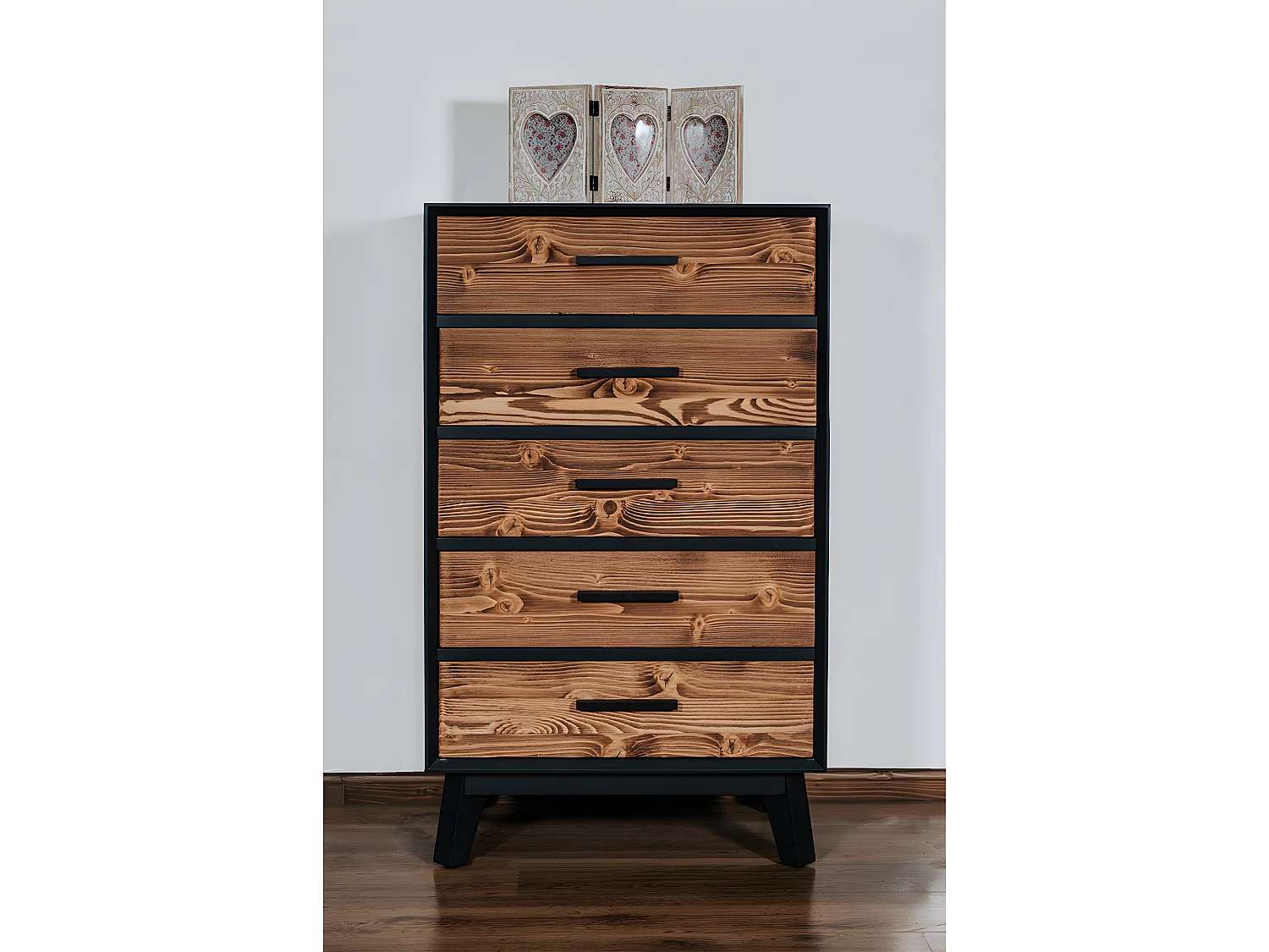 Chiffonnier 5 tiroirs Nostalgie - Noir et bois