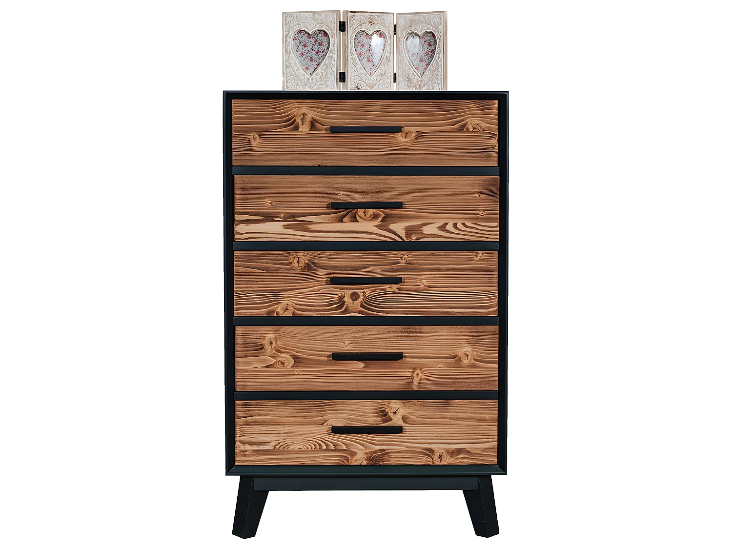 Chiffonnier 5 tiroirs Nostalgie - Noir et bois