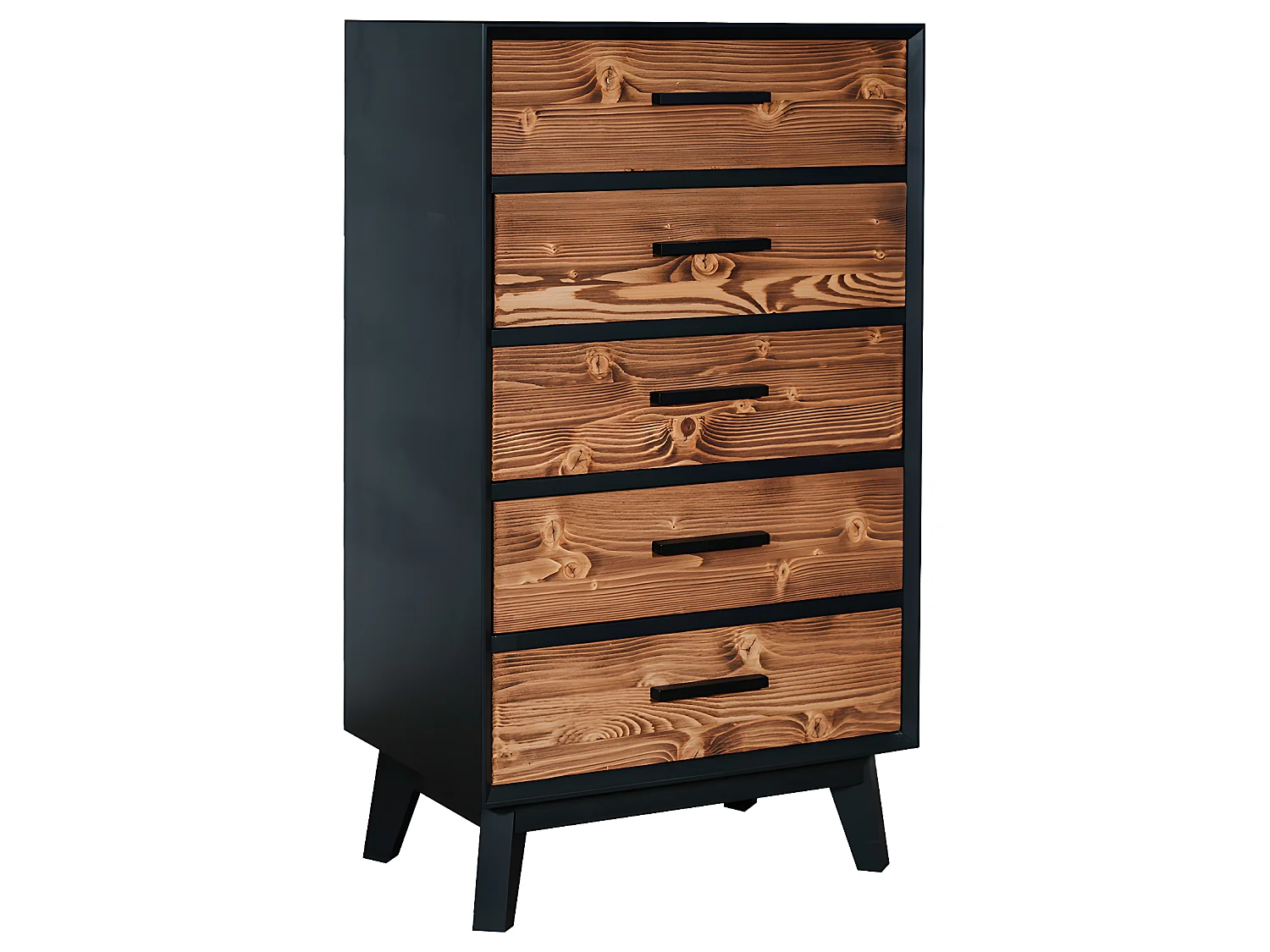 Chiffonnier 5 tiroirs Nostalgie - Noir et bois