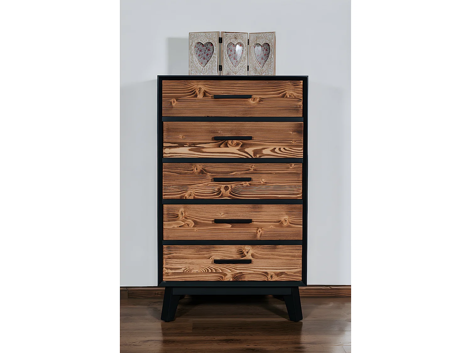 Chiffonnier 5 tiroirs Nostalgie - Noir et bois