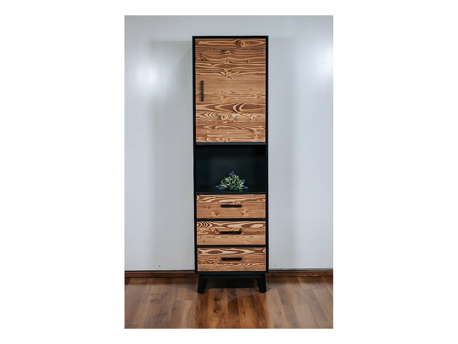 Nostalgie 1-deurs 3-lade 1-nis dressoir - Zwart en hout