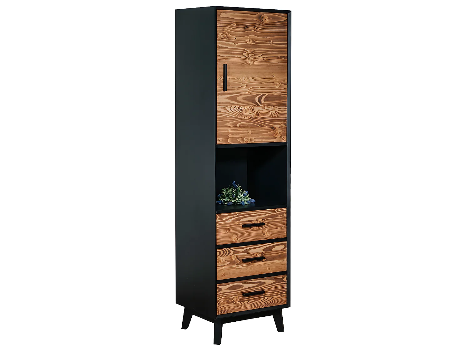 Armário 1 porta 3 gavetas Nostalgie preto e madeira 190cm