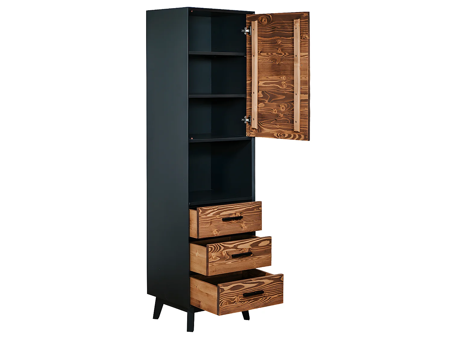 Armário 1 porta 3 gavetas Nostalgie preto e madeira 190cm