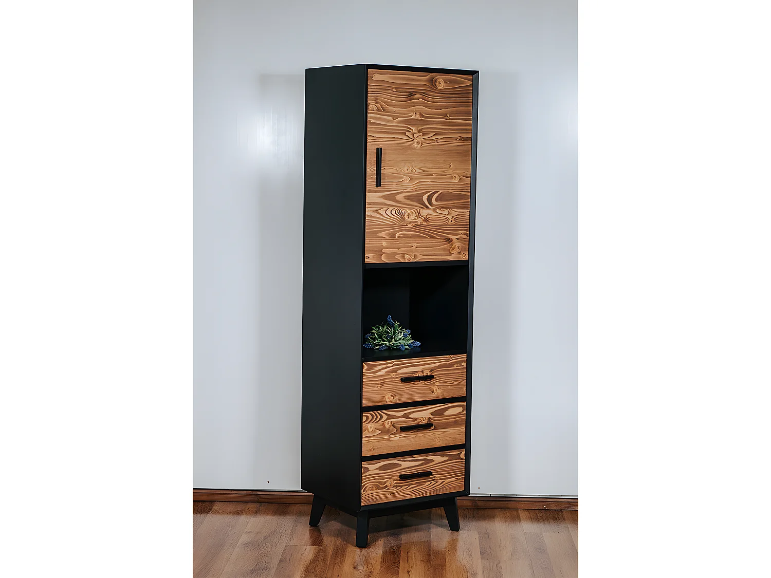 Nostalgie 1-deurs 3-lade 1-nis dressoir - Zwart en hout