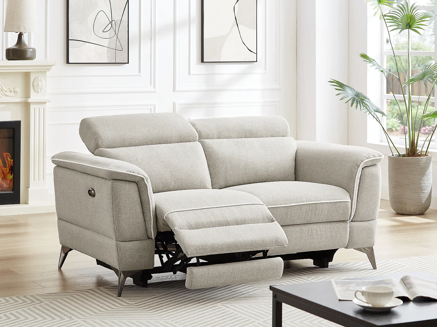 Elektrische relax-zitbank met 2 plaatsen in beige stof MACARI