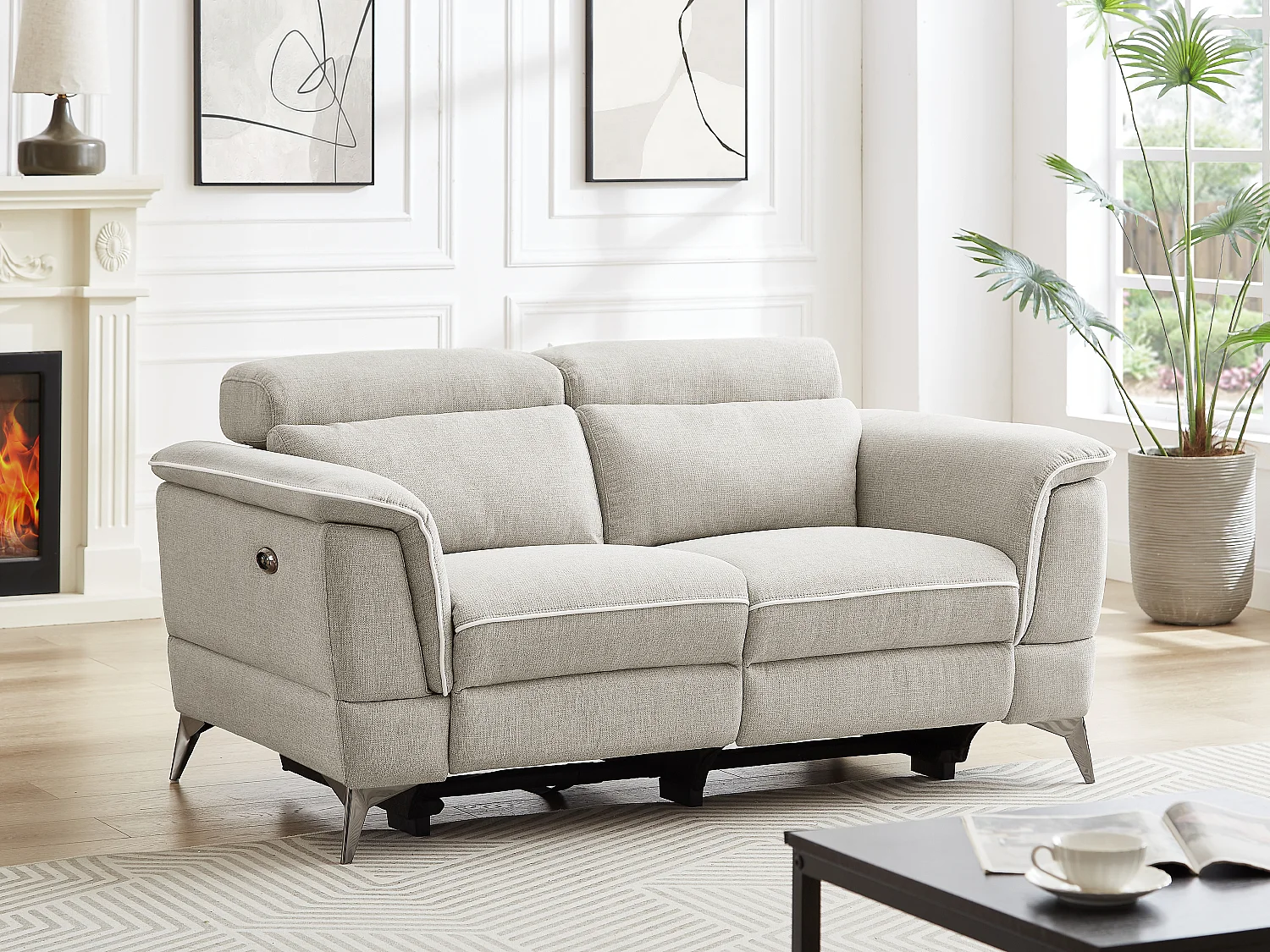 Elektrische relax-zitbank met 2 plaatsen in beige stof MACARI
