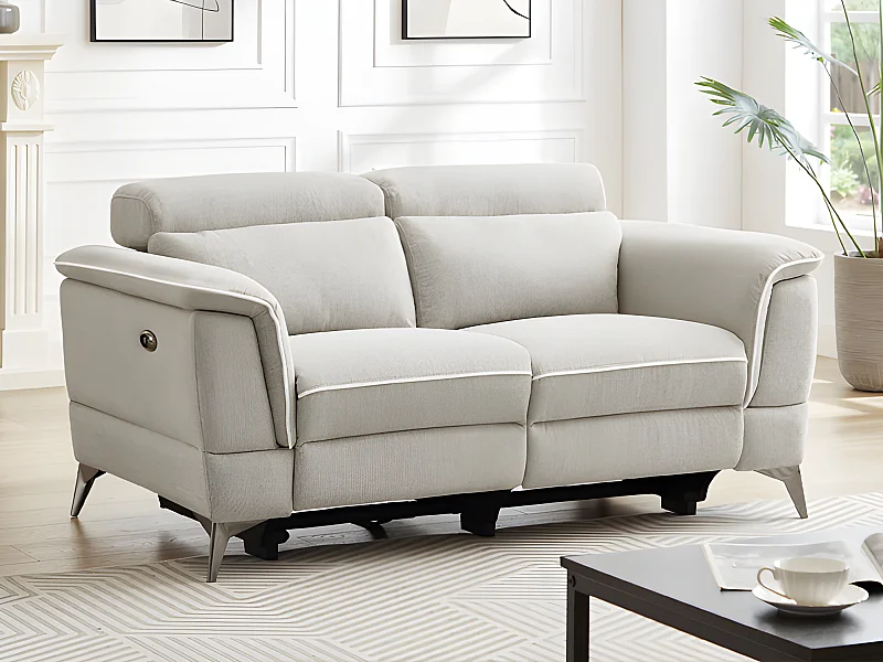 Elektrische relax-zitbank met 2 plaatsen in beige stof MACARI