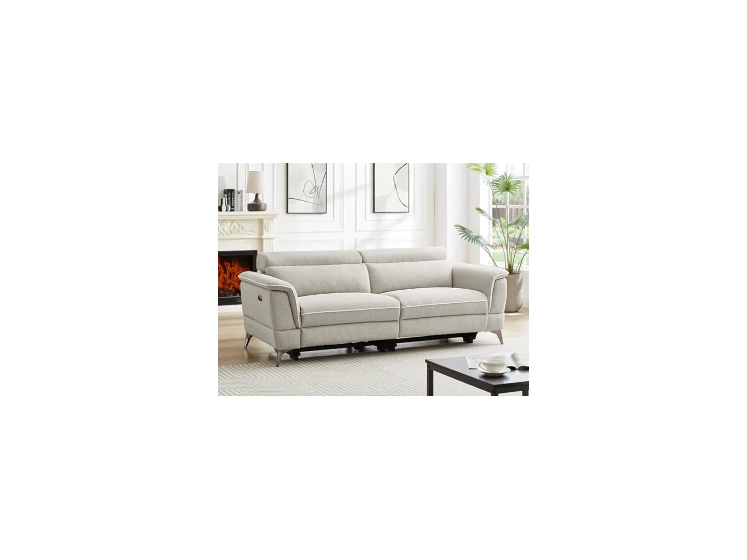Canapé 3 places relax électrique en tissu beige MACARI
