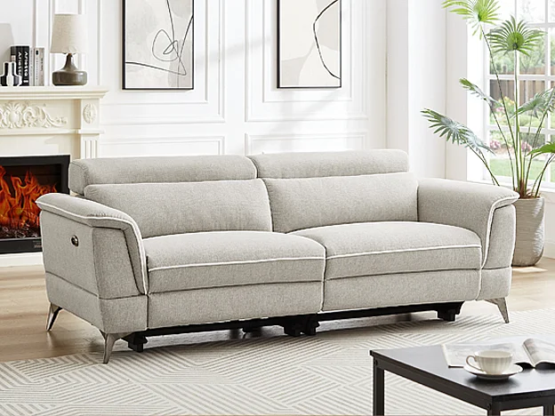 Elektrische relax-zitbank met 3 plaatsen in beige stof MACARI