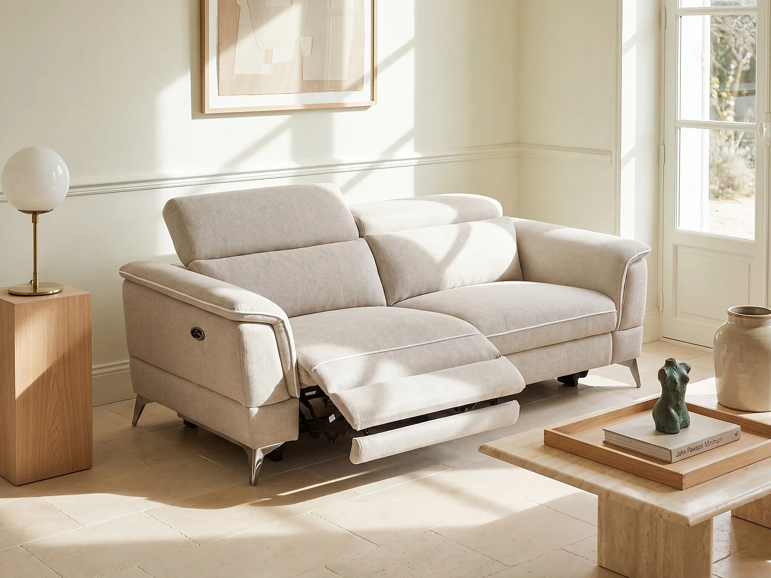 Relaxsofa elektrisch 3-Sitzer - Stoff - Beige - MACARI