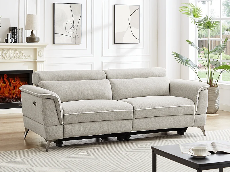 Elektrische relax-zitbank met 3 plaatsen in beige stof MACARI