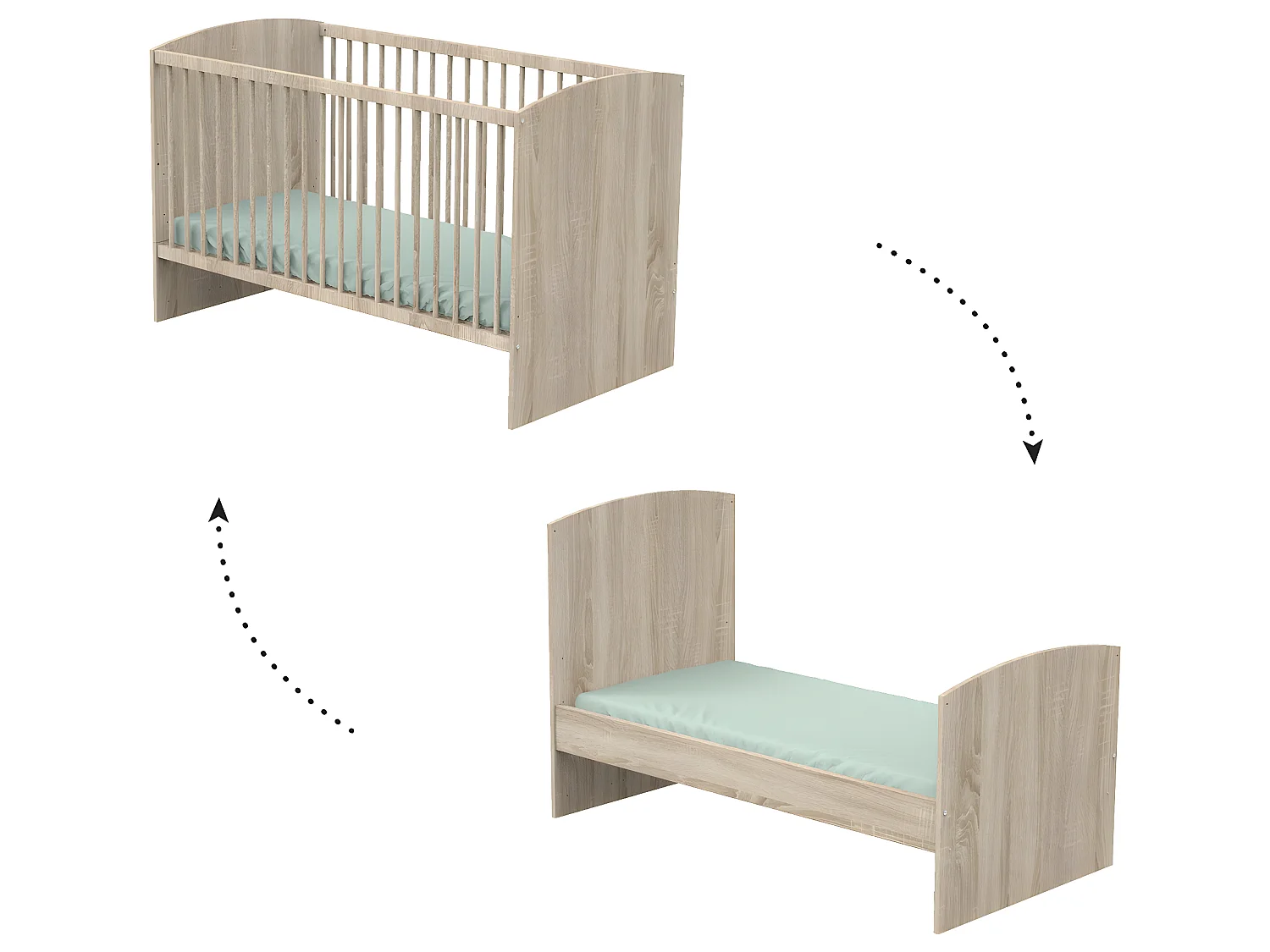 Lit évolutif 70x140 et armoire Access - Bois de chêne