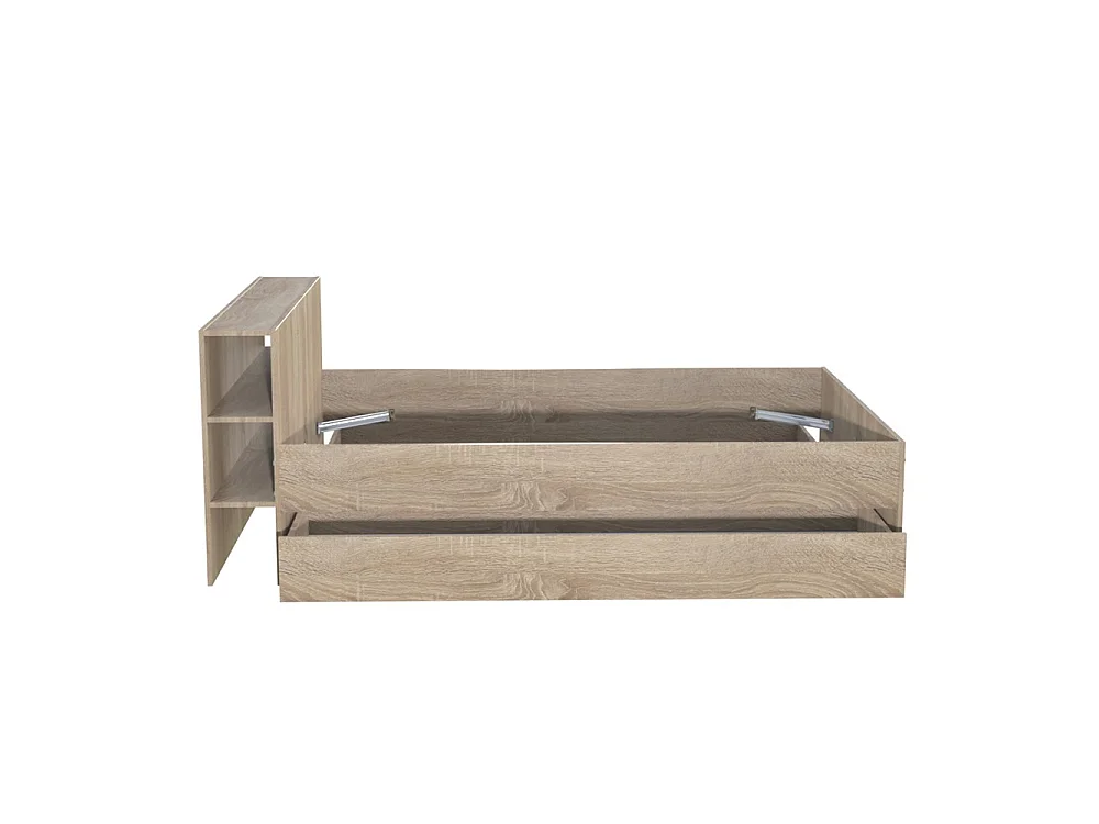 Lit RIGA 140x190cm + tête de lit + 2 tiroirs / Décor Chêne Blanchi
