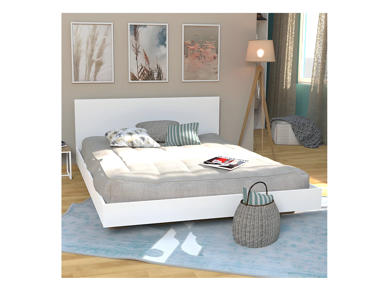 Lit LOFT 140x190 + 1 sommier + tête de lit / Blanc