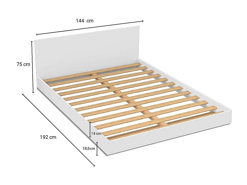 Lit LOFT 140x190 + 1 sommier + tête de lit / Blanc