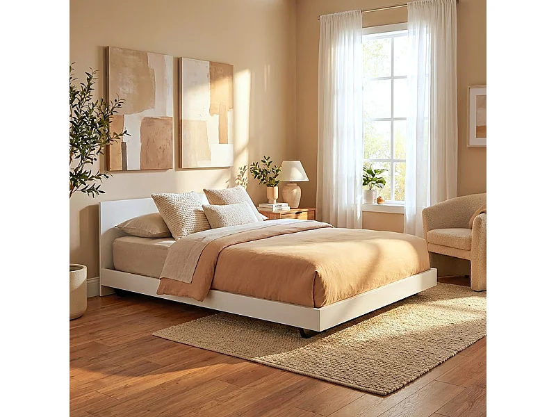 Lit LOFT 140x190 + 1 sommier + tête de lit / Blanc