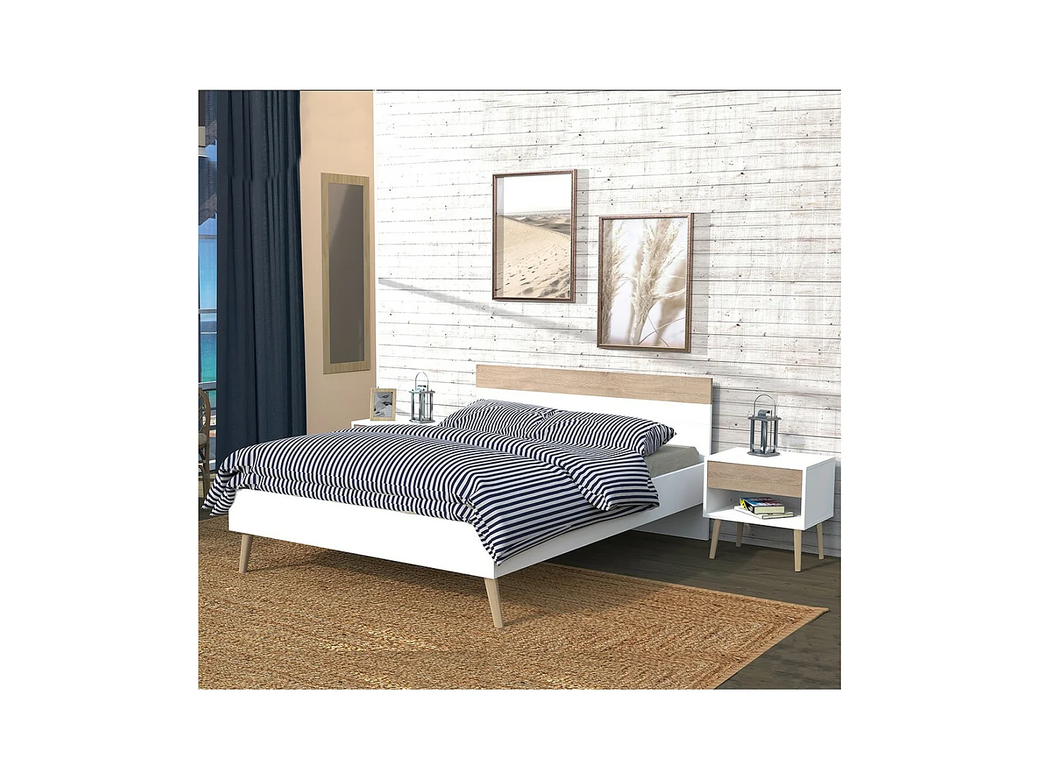 Lit CAMPER 140x190 cm / Décor Chêne blanchi et blanc