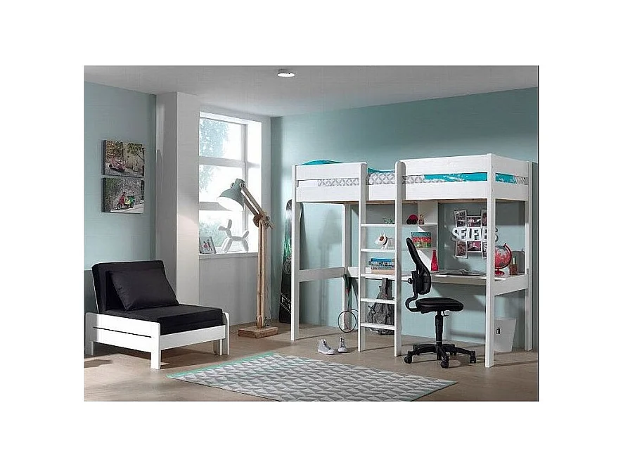 Sillón convertible 80x200 cm pino macizo lacado blanco Pino