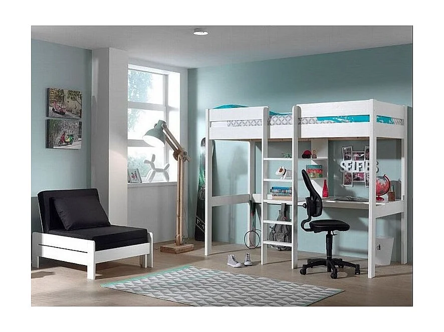 Converteerbare fauteuil 80x200 cm massief grenen wit gelakt Pino