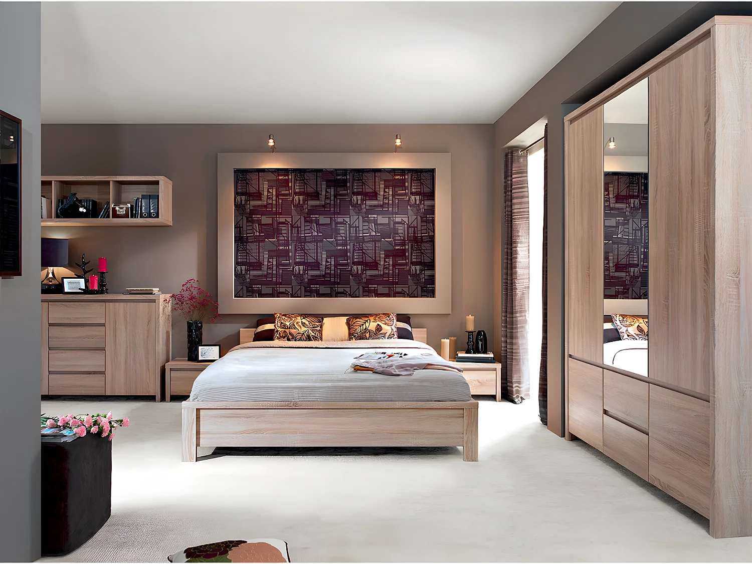 Lit 160x200 tête de lit bas Soren Bois