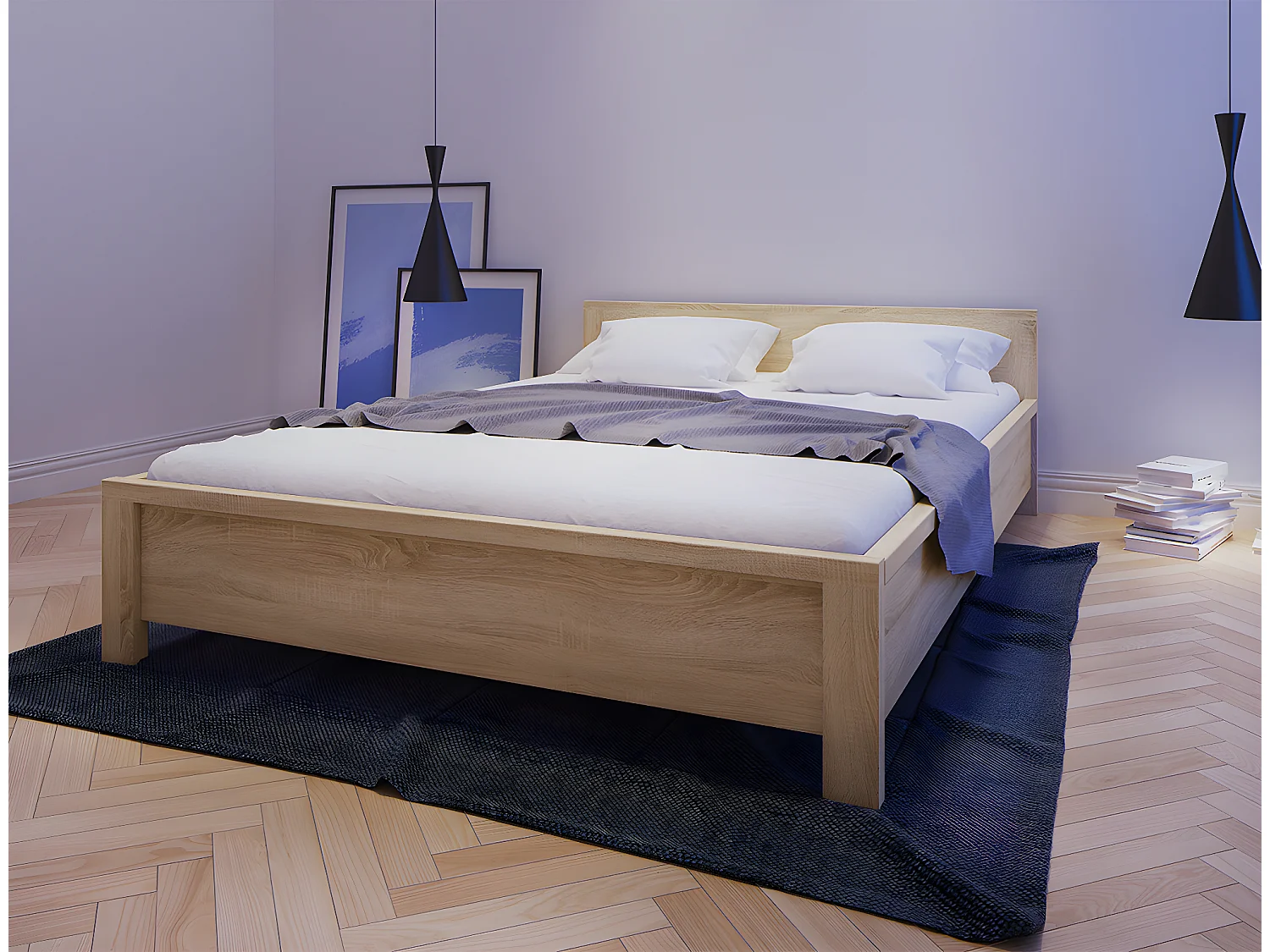 Lit 160x200 tête de lit bas Soren Bois