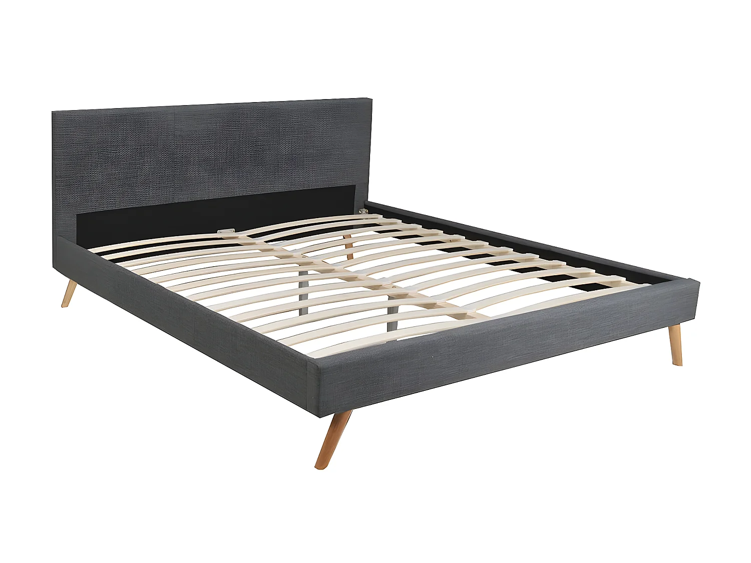 Lit FJORD 140x190 tissu + 1 sommier / Gris Foncé